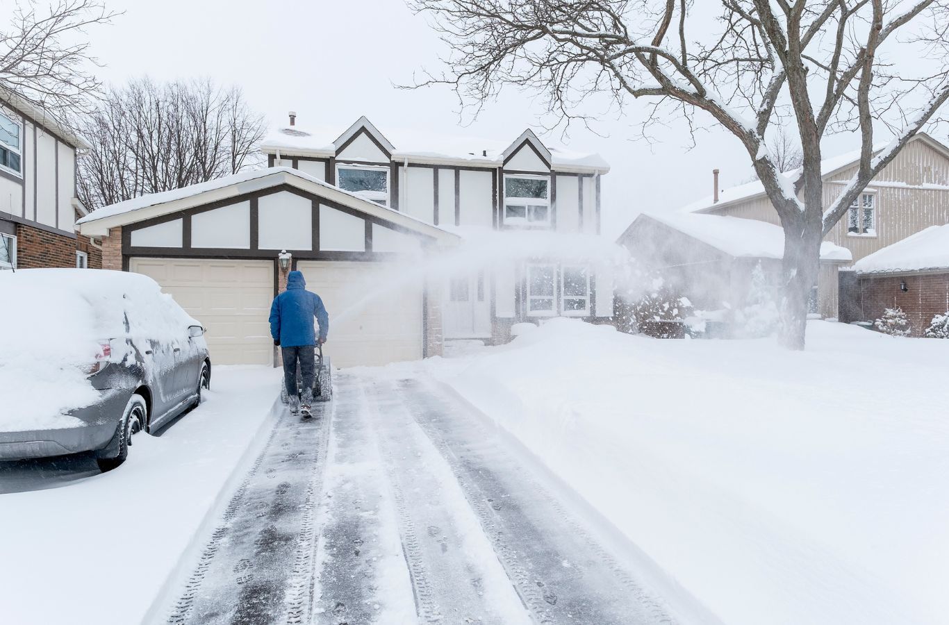 A BE&P Services professional using advanced snow removal equipment in Discovery Ridge, highlighting service reliability.